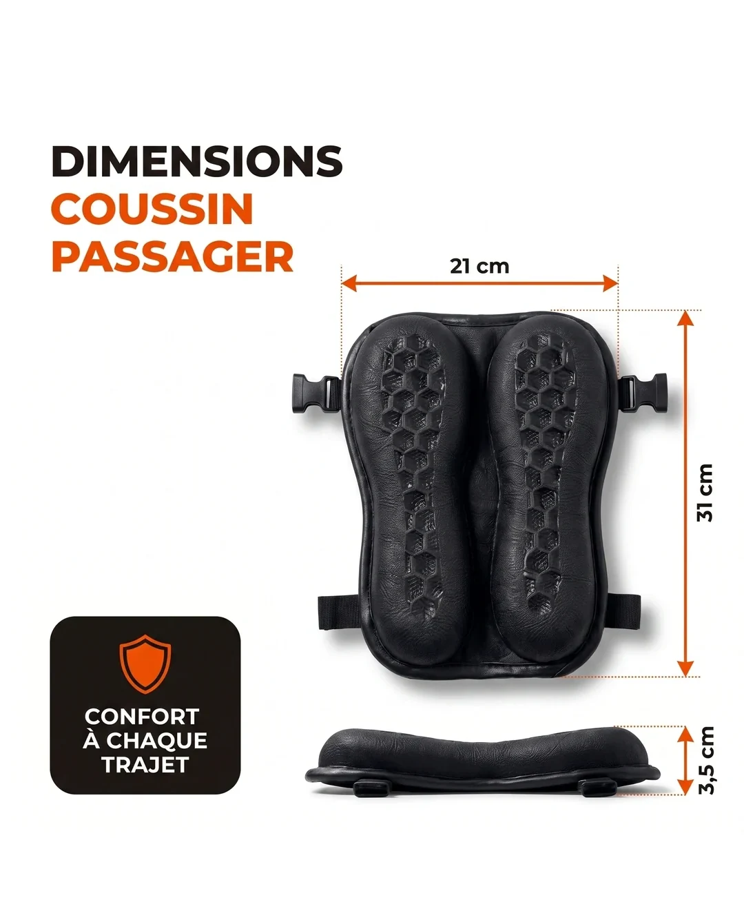Dimensions du Coussin Passager : 21 cm × 31 cm × 3,5 cm